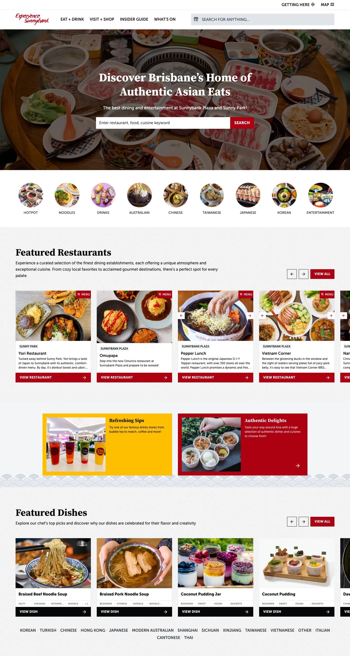 experiencesunnybank.com.au home page, desktop view