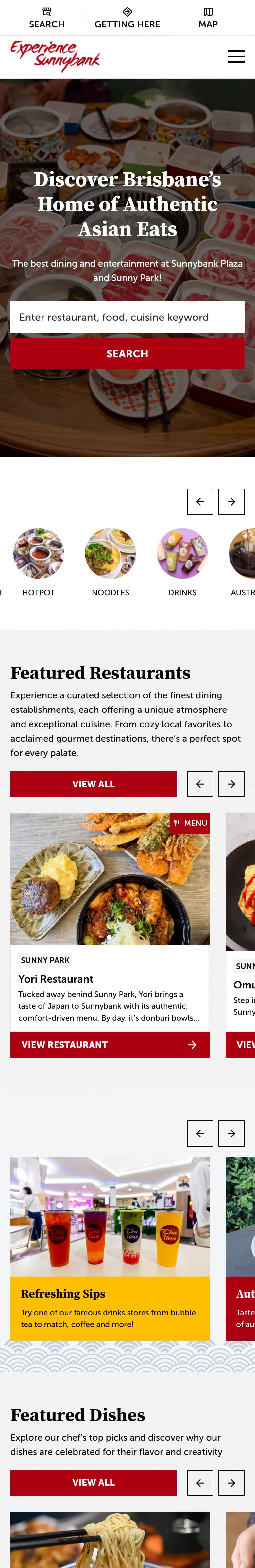 experiencesunnybank.com.au home page, mobile view