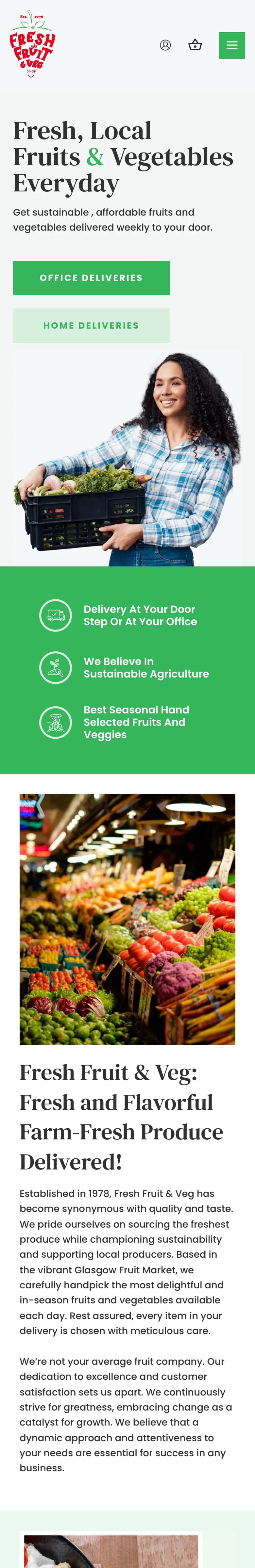 freshfruitandvegshop.com home page, mobile view