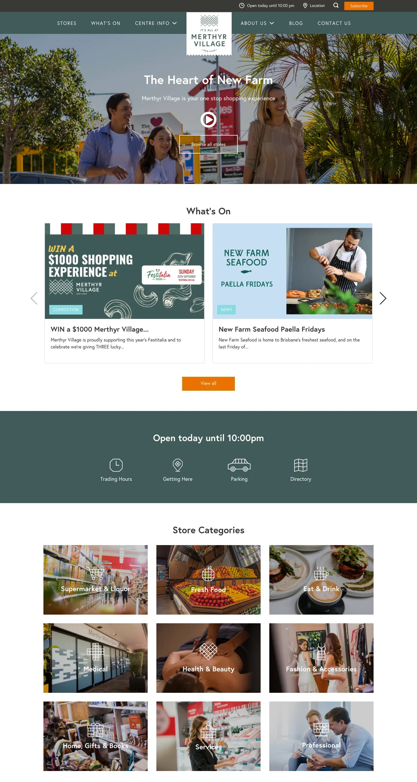 merthyrvillage.com.au home page, desktop view