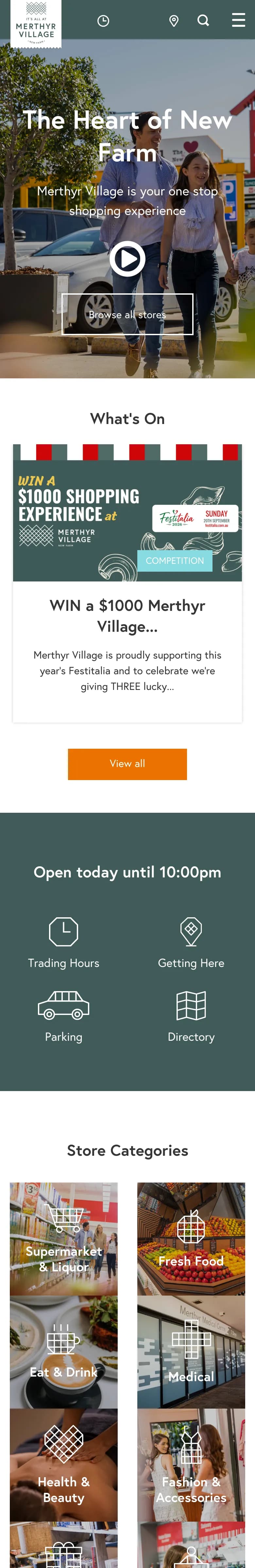 merthyrvillage.com.au home page, mobile view
